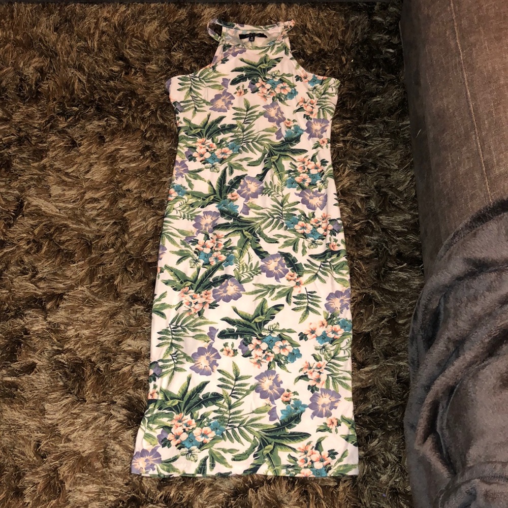 Knit tropical long dress bodycon